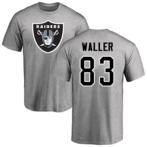 Men Oakland Raiders Ash Darren Waller Name and Number Logo NFL Football #83 T Shirt->nfl t-shirts->Sports Accessory